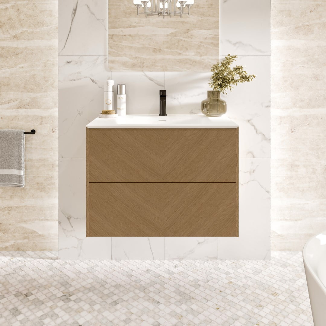 Eviva Lotus 24"W X 19"D Oak Wallmount Bathroom Vanity With White Solid ... pertaining to A Deep Dive into the Eviva Joy 12"Wx10"D Maple Wall-Mounted Linen Cabinet
