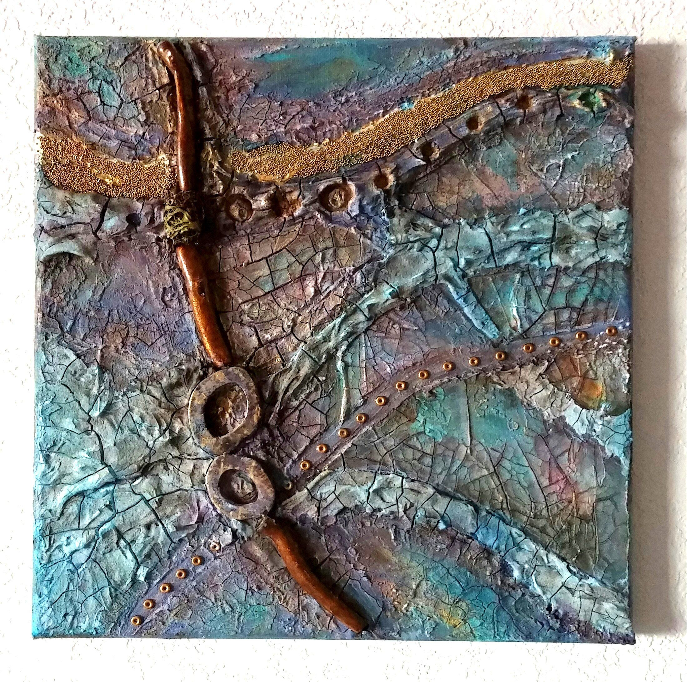 Exploring New Lands Abstract Acrylic And Mixed Media Painting On 10X10 ... with regard to Exploring the Unique Textures in "Blue Bus" Mixed Media Art