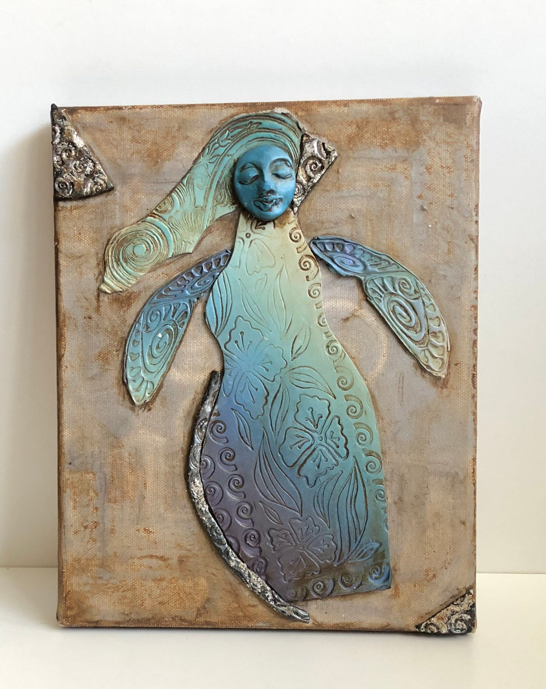 Fabulous Dimensional Mixed Media Painting Collage Goddess Angel Woman ... inside