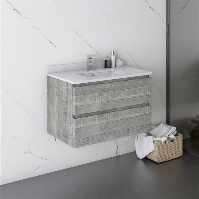 Fresca Stella 30" Wall Hung Single Bathroom Cabinet W/ Top & Sink In ... regarding Designing with the Fresca Stella 47" Ash Gray Cabinet Making it Yours