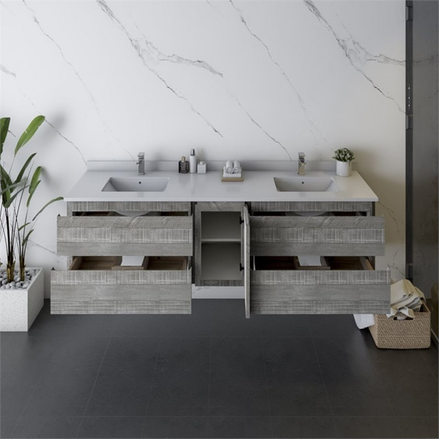 Fresca Stella 70" Wall Hung Double Bathroom Cabinet In Ash Gray ... throughout Designing with the Fresca Stella 47" Ash Gray Cabinet Making it Yours