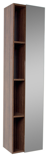 Fresca Walnut Bathroom Linen Side Cabinet With 4 Cubby Holes And Mirror ... with regard to
