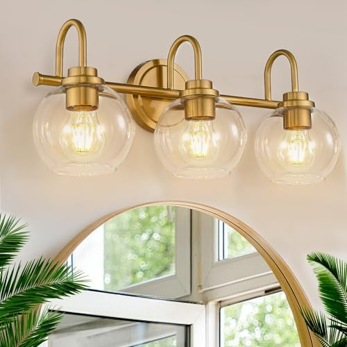 Gepow Gold Vanity Light, Modern Bathroom Light Fixtures Over Mirror, 3 ... with Achieving a Chic Bathroom Annalise 3 Light Vanity Light in Modern Gold