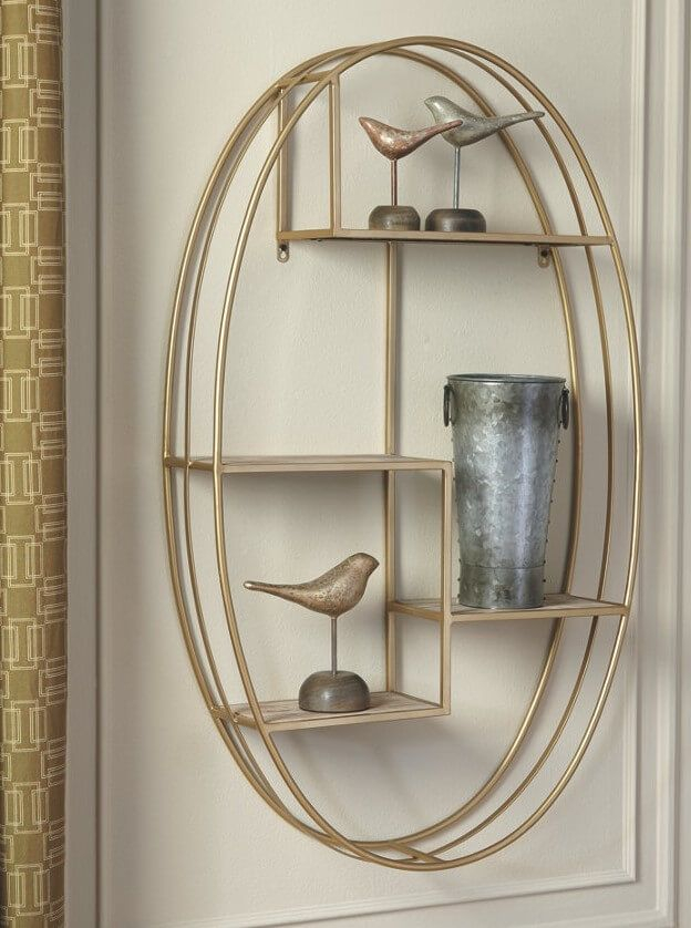 Gold Wall Shelf With Accessories | Metal Wall Shelves, Wall Shelves ... for