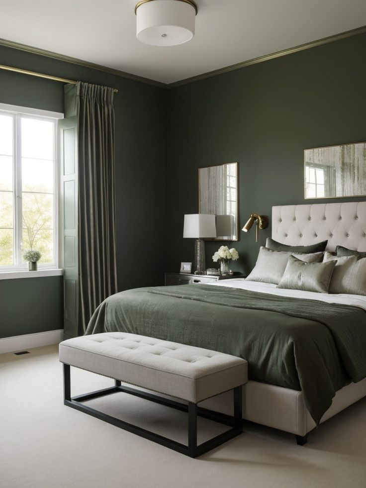 Gorgeous Forest Green Accent Wall Idea For Your Dreamy Grey Bedroom with regard to