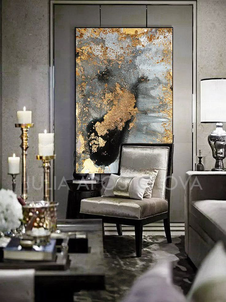 Grey Gold Black &Amp; Gold Leaf Large Luxury Wall Art Canvas Print - Etsy ... in Styling Your Space with the Luxurious Combination of Black, Gold Leaf, and Mercury Mirror