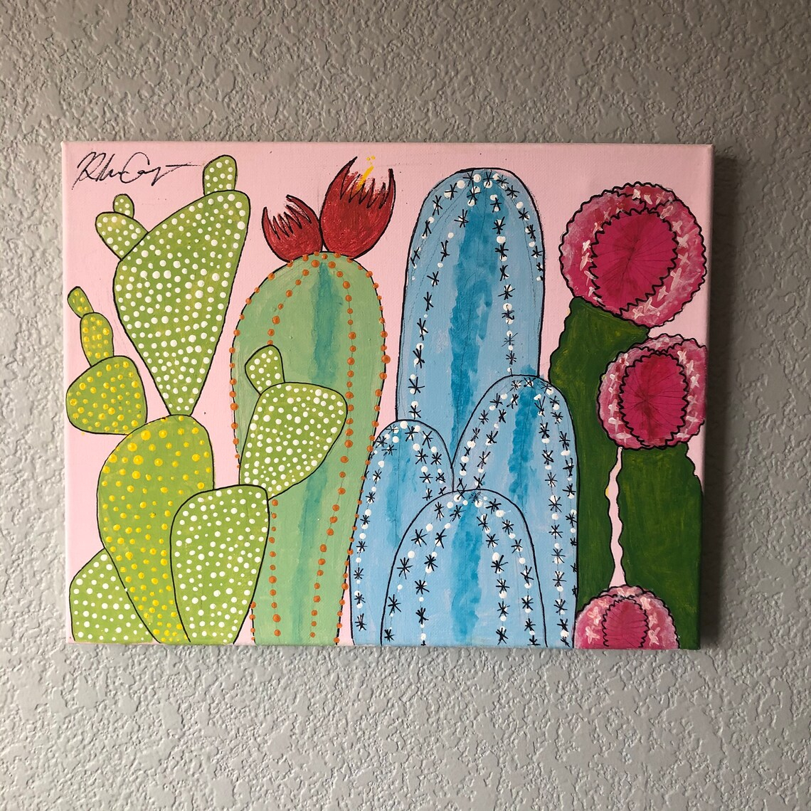 Hand-Painted Cacti Painting - Etsy for Discovering the Unique Charm of Hand-Painted Cacti Metal Wall Art