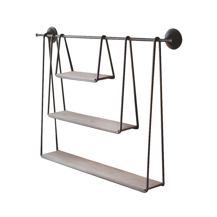 Hanging Wall Shelf, Wood And Metal Triple Shelf - Su Casa with Wood and Metal Triple Hanging Shelf