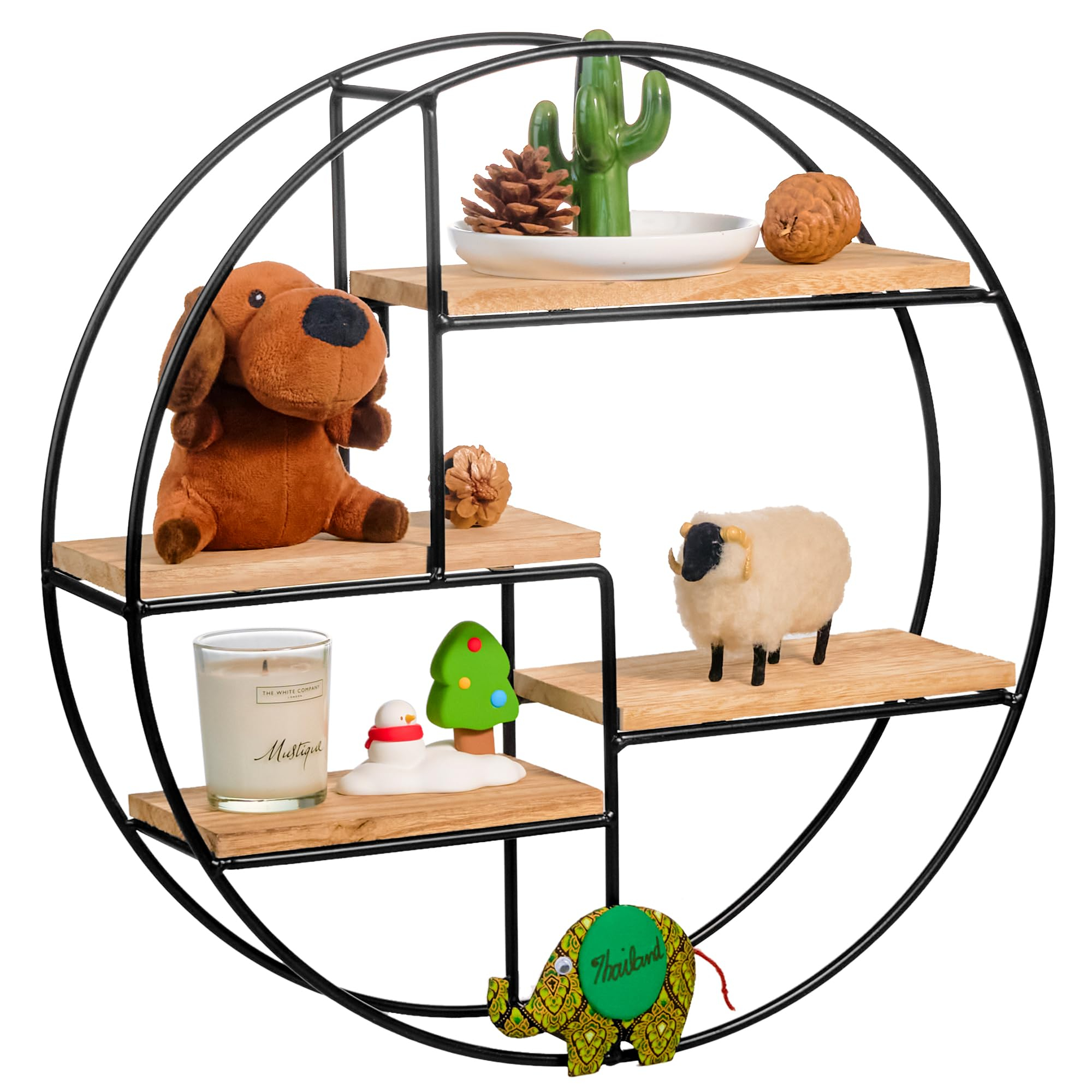 Hawthyhome Circle Wall Shelf Metal Round With Wooden Boards Floating ... intended for