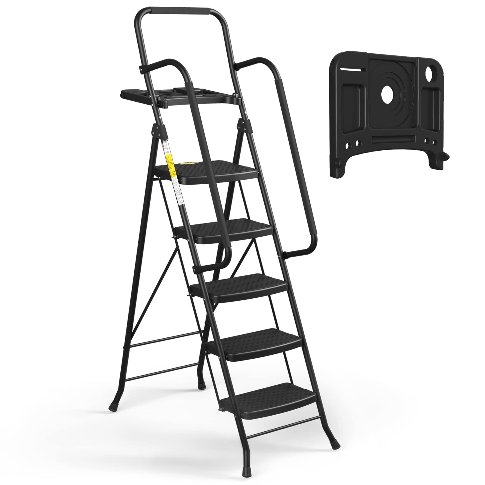 Hbtower 5 Step Ladder With Handrails, Black For Sale | Mesa, Az ... in The Practical Beauty of Pure Black Step High Shelving Solutions