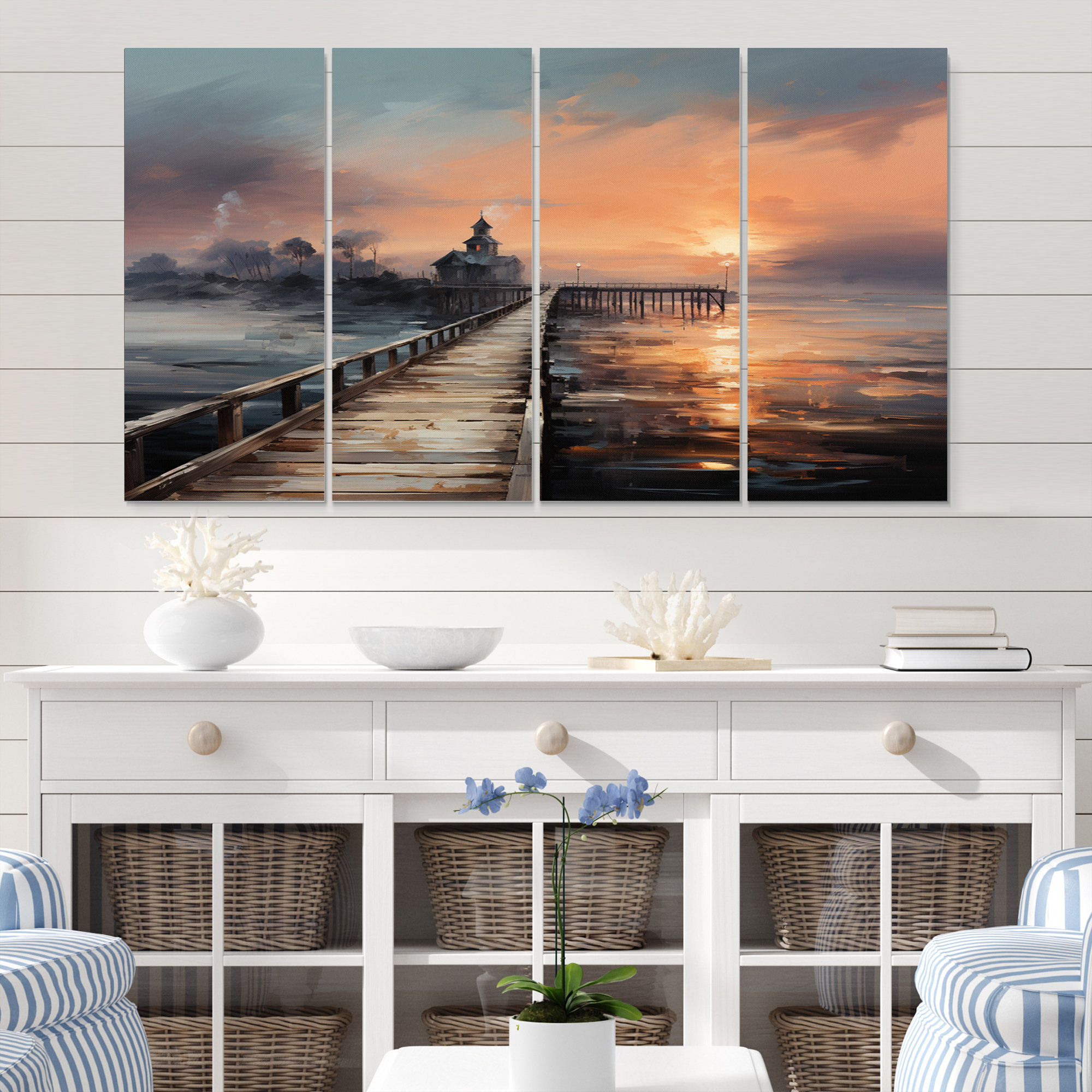 Highland Dunes Pier Misty Morning Pier Ii - Coastal Pier Wall Art ... with regard to Bringing Life to Spaces with Pier Wall Art's Unique Designs