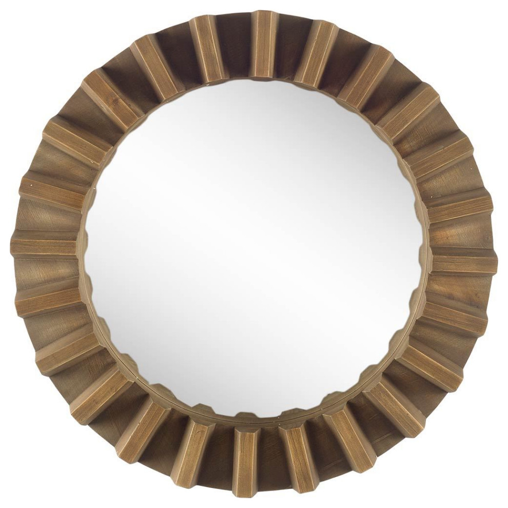 Homeroots 26" Round Brown Wood Frame Wall Mirror, 26.0L X 3.9W X 26.0H ... inside