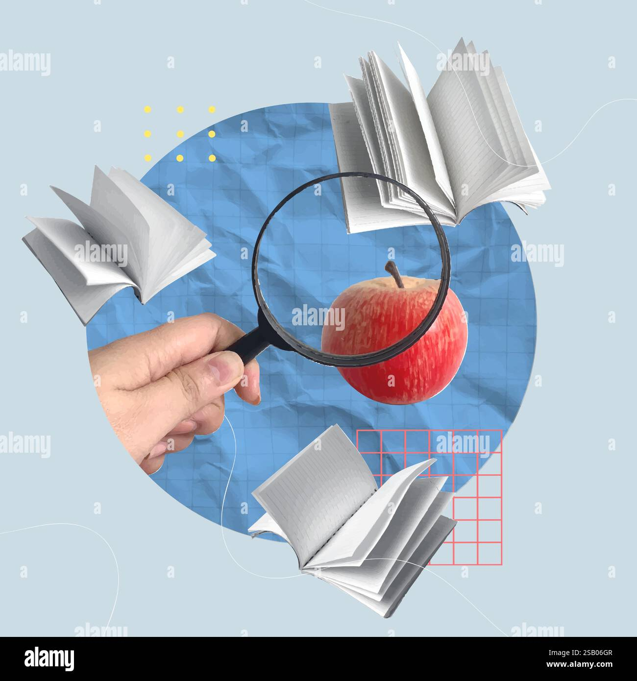 Intriguing Collage Of An Apple And Books Under A Magnifying Glass On A ... inside
