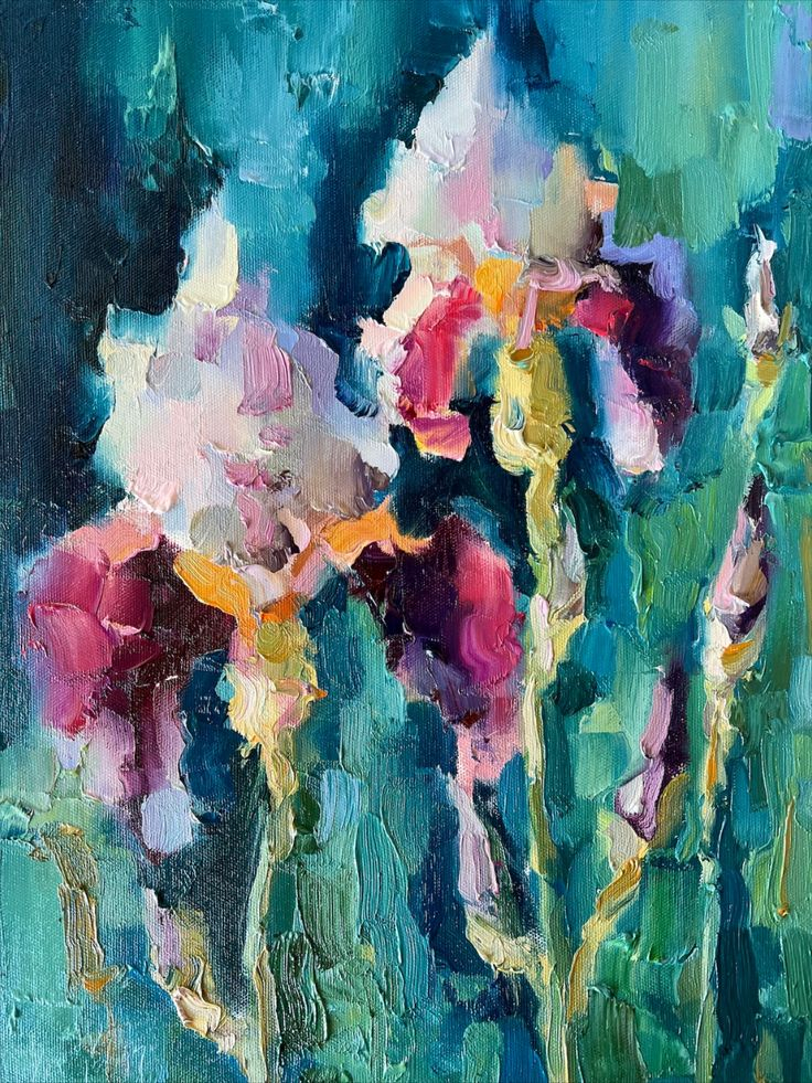 Iris Painting Floral Original Art Abstract Blue Flowers Oil - Etsy In ... for Understanding the Artistic Appeal of the Designart Abstract Blue Flowers Mirror.