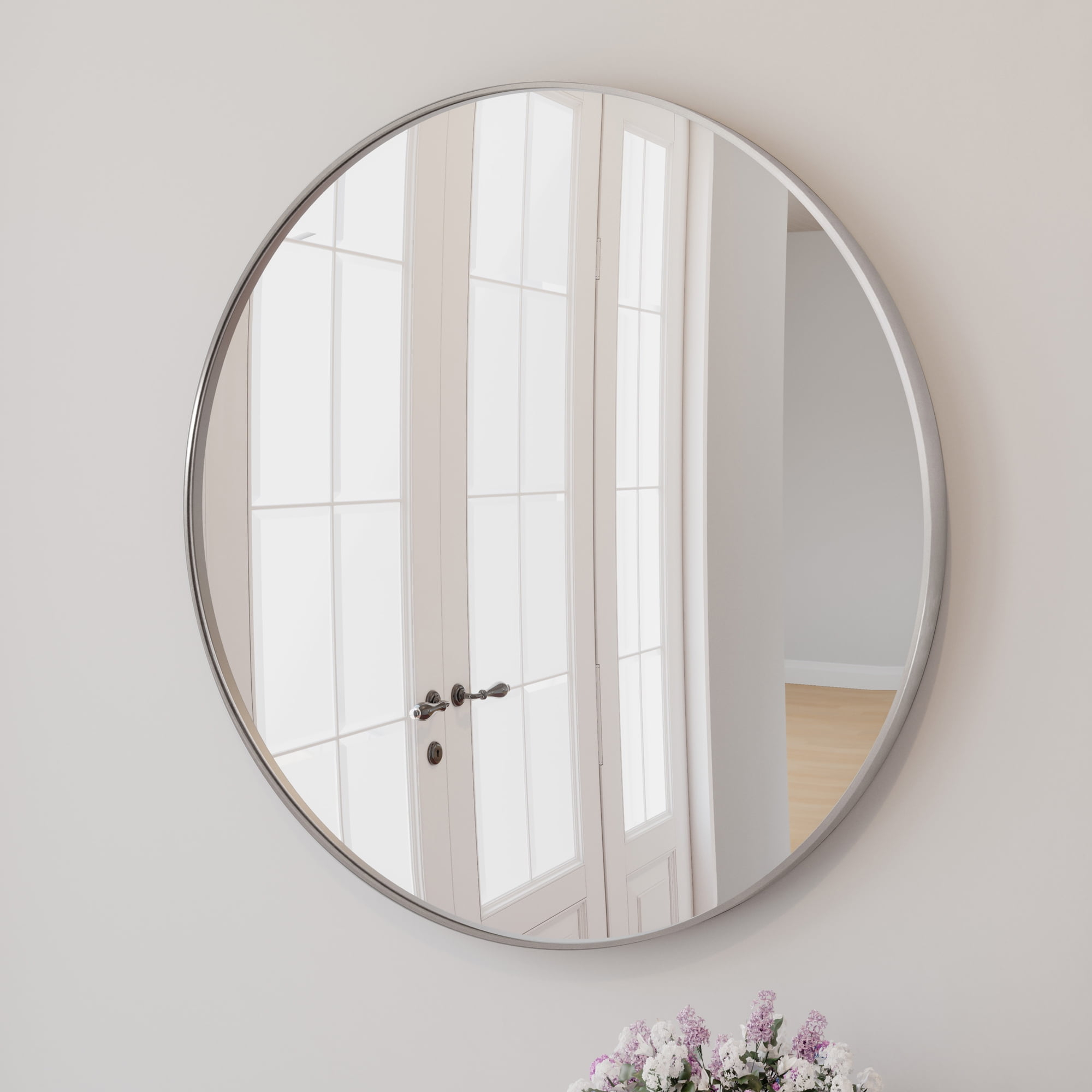 Kenna Round Wall Accent Mirror – 28-Inch, Modern Metal Framed – Living ... with