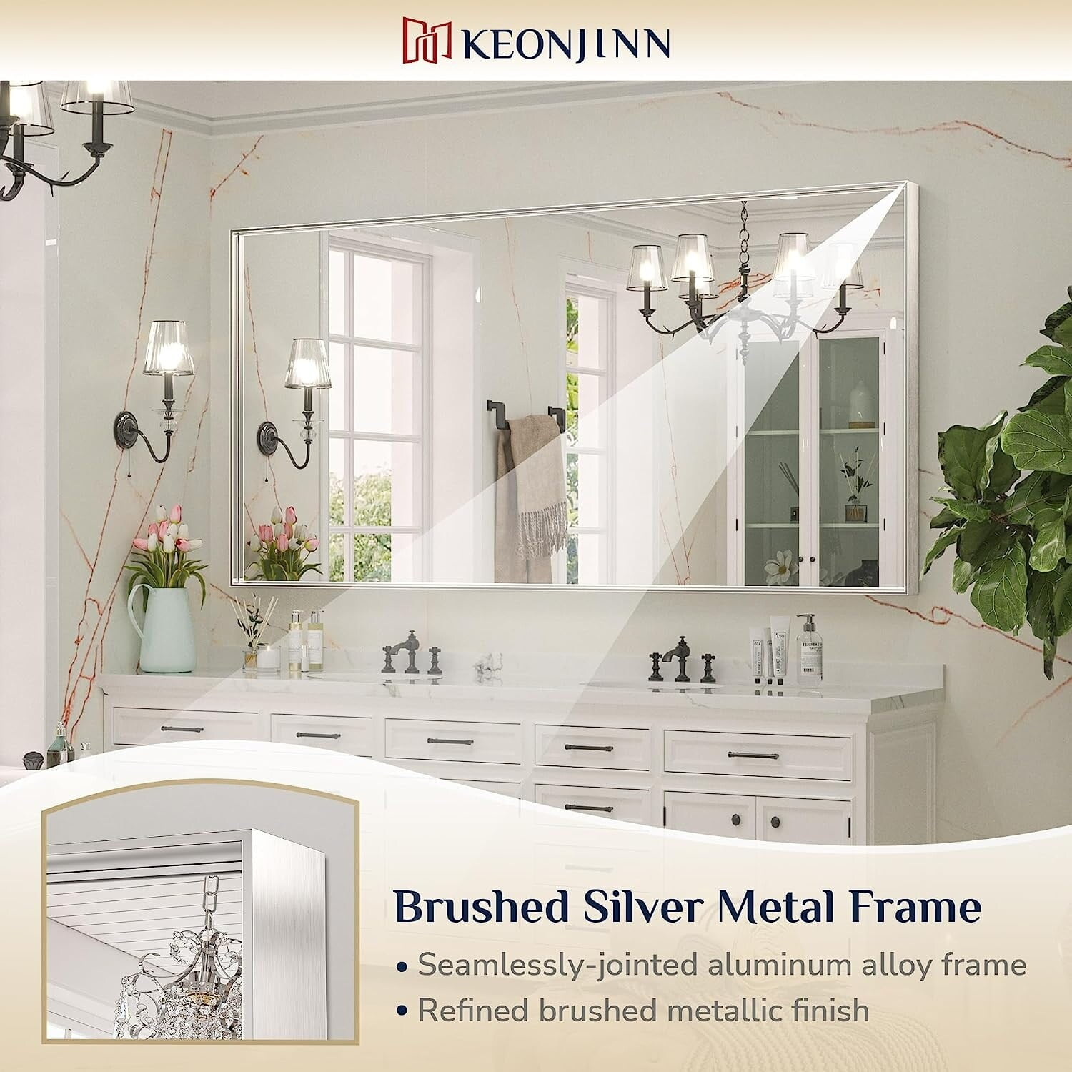 Keonjinn Modern Metal Framed Bathroom Vanity Wall Mounted Mirror. 55X36 ... throughout