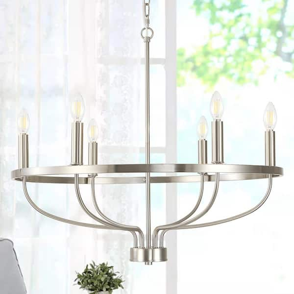 Lamqee 6-Light Brushed Nickel Farmhouse Empire Chandelier Candle Style ... within