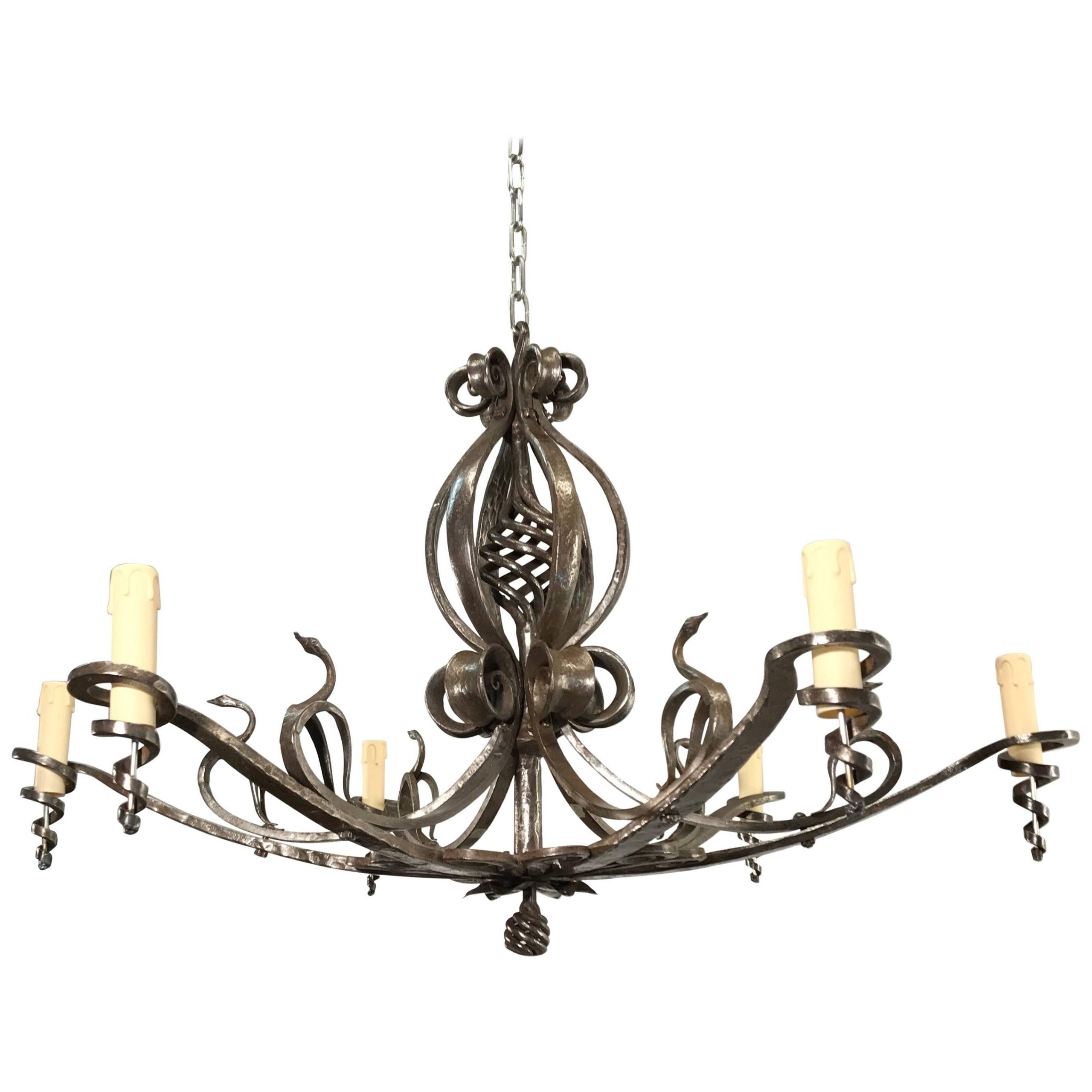Large Arts And Crafts Alabaster And Wrought Iron Chandelier With Apple ... with regard to The Art of Light Exploring the Design of the Albettone Iron Chandelier