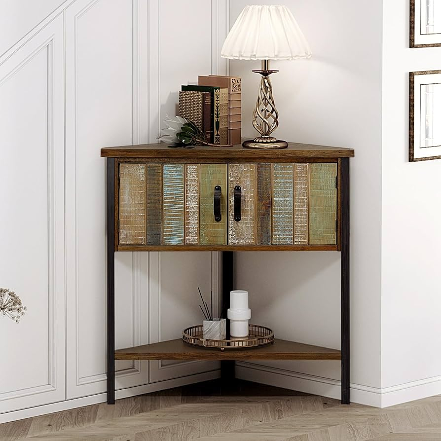 Living Room Furniture Corner Cabinets Farmhouse Style Corner Cabinet, inside Mastering Small Space Solutions with the Gewnee Oak Triangle Cabinet