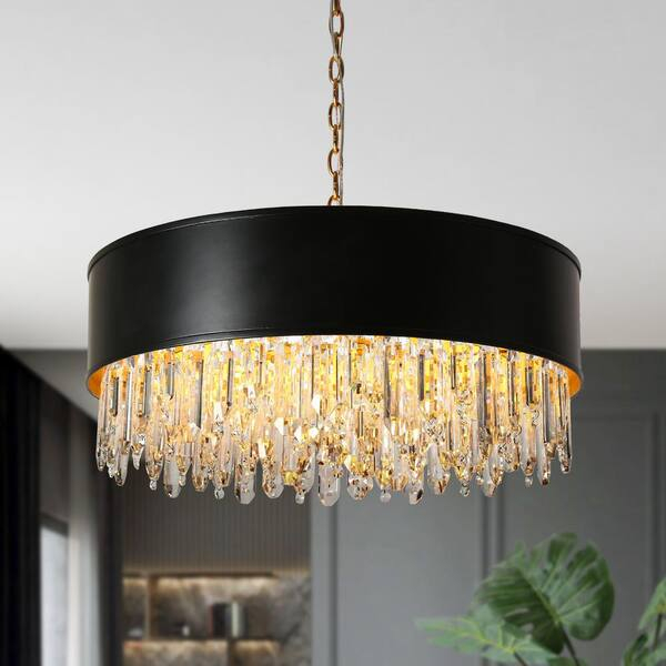 Lnc Phesonlaxy 9-Light Black And Plating Brass Drum Chandelier With ... inside