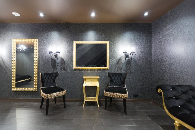 Luxurious Romantic Room In Pompous Style In Black And Gold Colors With ... in