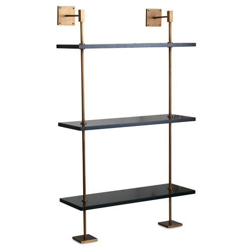 Marais Wall Shelving - Black/Brass - Port 68 | Shelves, Brass Shelving ... regarding From Concept to Installation Your Guide to 30-Inch Seamless Aged Brass Shelves