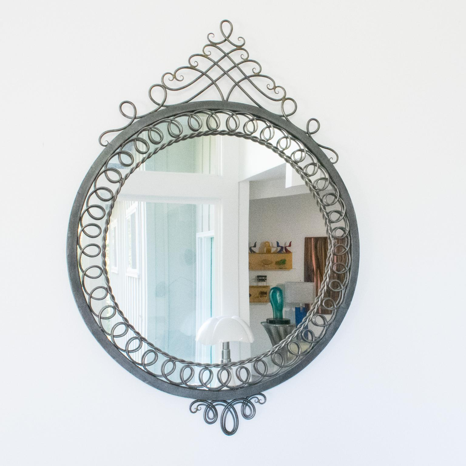 Mid-Century Cast Iron Ornate Wall-Mounted Mirror, France 1950S For Sale ... with