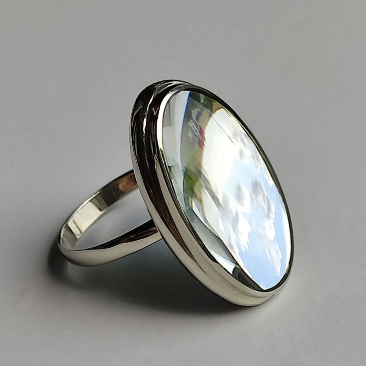 Mirror Ring, Silver Mirror Ring, Oval Ring, Sterling Mirror Ring, Real ... regarding