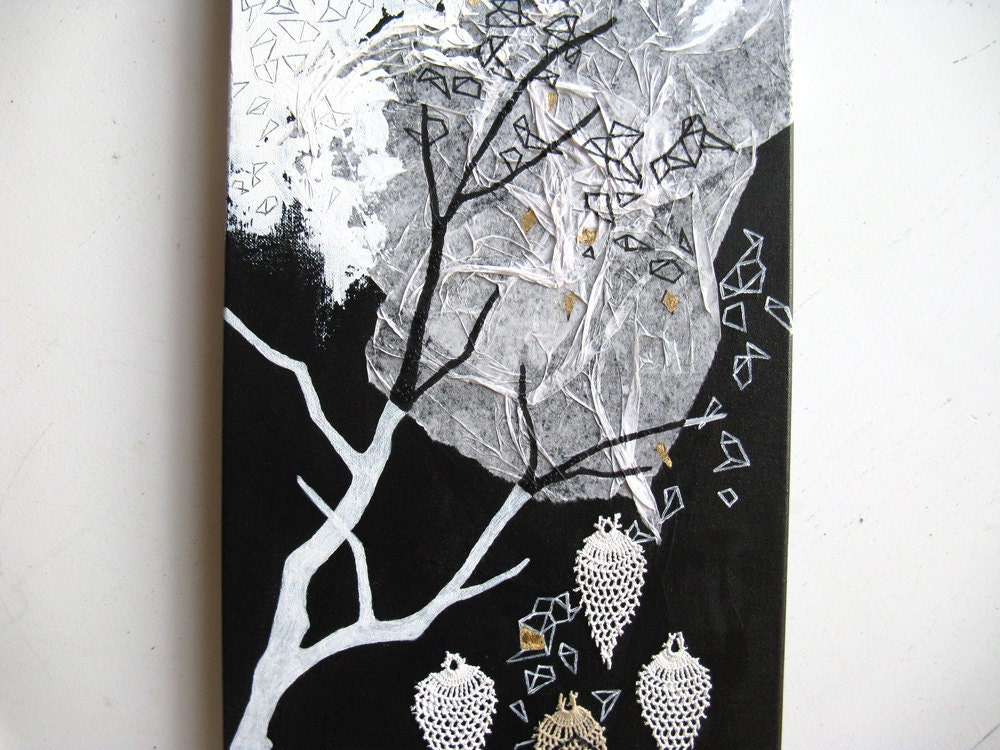 Mixed Media Painting Original. Abstract Black And White. Dream regarding