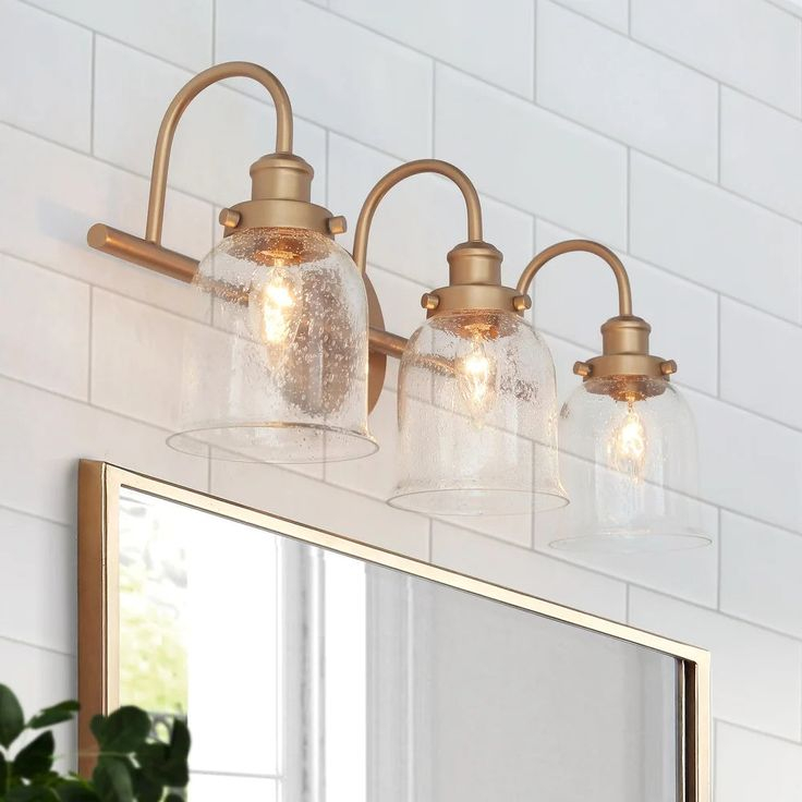 Modern Bathroom Vanity Light Gold 3-Light Seeded Glass Wall Sconces ... intended for