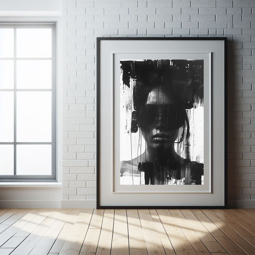 Modern Black And White Portrait Art Handmade Mixed Media Wall Painting ... within How Flutter Black and White Mixed-Media Art Enhances Your Space