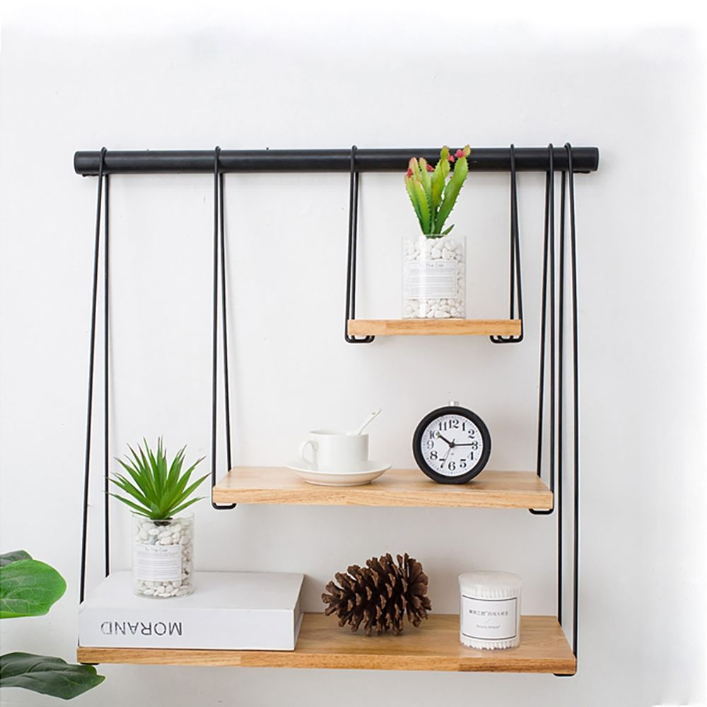 Modern Triple Floating Shelves Wood & Metal Wall Shelf In 2021 ... within Wood and Metal Triple Hanging Shelf