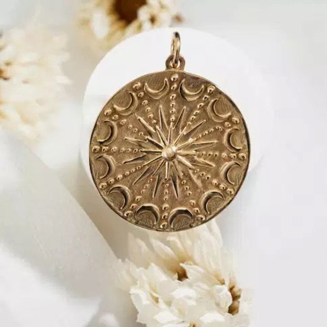Natural Bronze Sun And Moon Mandala Pendant, Sun And Moon Charm ... pertaining to