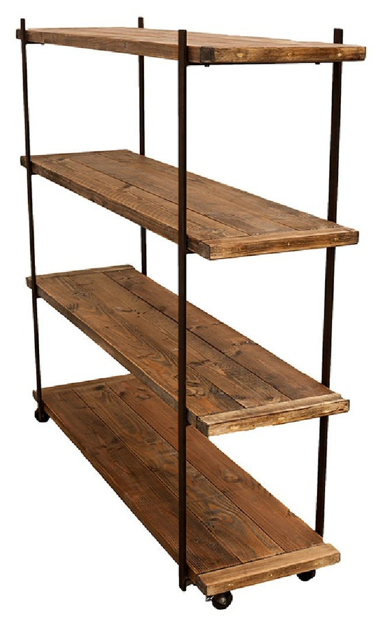 Natural Wood & Metal Shelving / Display Unit On Casters pertaining to Designing Around the Page Brown Wood and Black Metal Staircase Shelving Unit