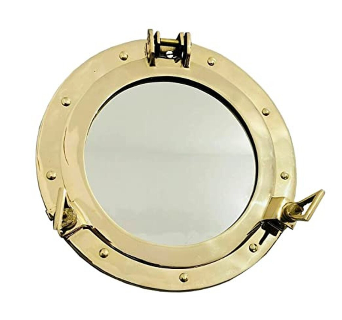 Nautical Porthole Window Wall Mirror, Brass Porthole, Ship Porthole ... in How an 8-Inch Brushed Nickel Porthole Mirror Can Elevate Your Coastal Aesthetic