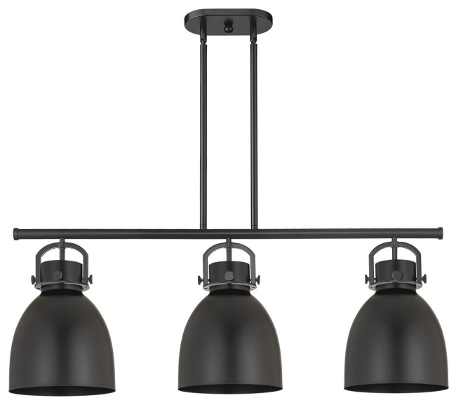 Newton Bell 3 Light Island Light, Matte Black - Transitional - Kitchen ... for