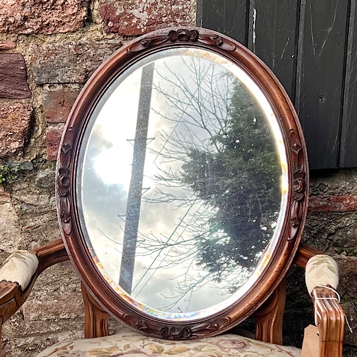 Oak Framed Oval Bevelled Mirror | Treasure Trove Antiques, Castlebridge ... intended for Exploring the Enduring Appeal of Bozeman Framed Oval Decorative Mirrors