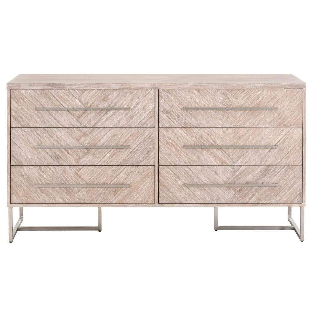 On Stand Mosaic 6-Drawer Double Dresser Natural Gray Acacia, Brushed ... in