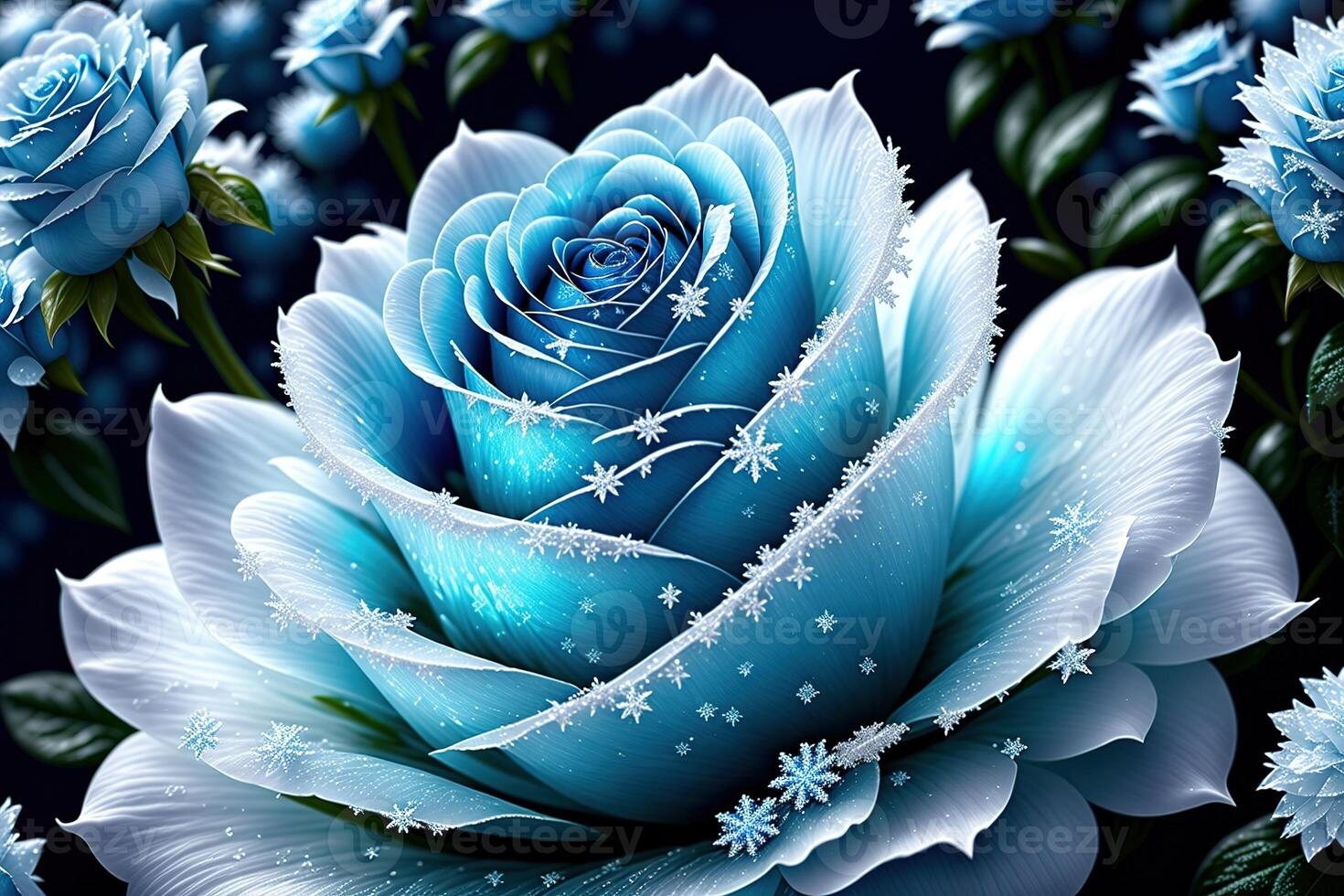 One Frozen Blue Rose With Ice Crystals By 22513356 Stock Photo At Vecteezy in