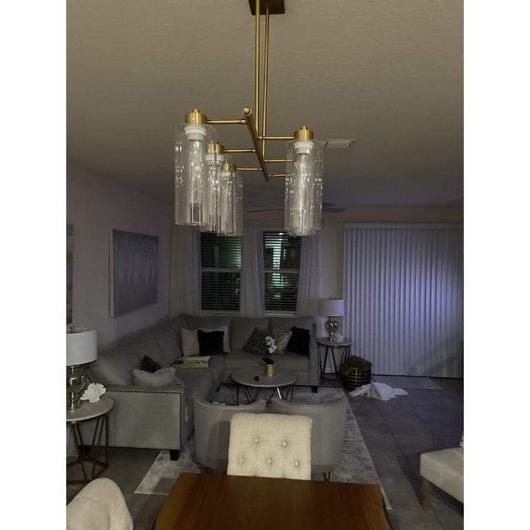 Pameron 6-Light Satin Gold Chandelier With Glass Pillar Shades - On ... throughout
