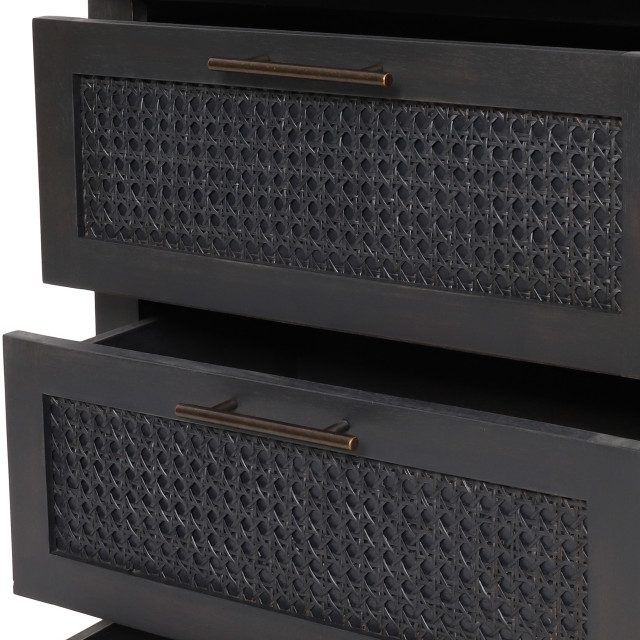 Pollards Rustic Acacia Wood And Cane 3 Drawer Dresser, Dark Gray ... regarding Unpacking the Charm of the Pollards Rustic Acacia Wood and Cane Dresser