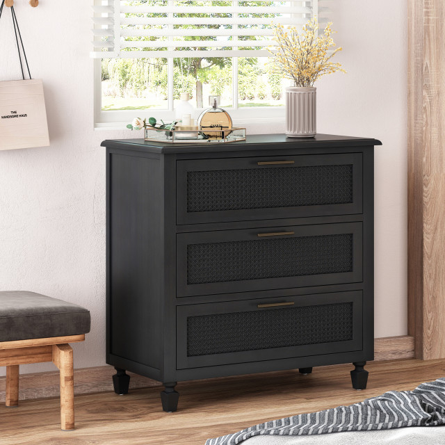 Pollards Rustic Acacia Wood And Cane 3 Drawer Dresser, Dark Gray ... with regard to Unpacking the Charm of the Pollards Rustic Acacia Wood and Cane Dresser