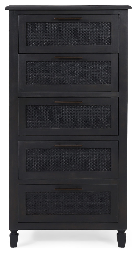 Pollards Rustic Acacia Wood And Cane 5 Drawer Dresser, Dark Gray ... inside Unpacking the Charm of the Pollards Rustic Acacia Wood and Cane Dresser