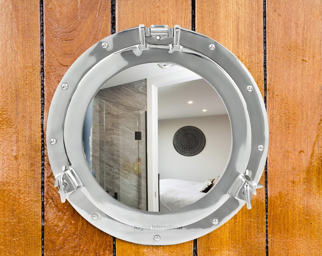 Porthole Nickel Plated Porthole Bathroom Decor Mirror, Maritime Decor ... for How an 8-Inch Brushed Nickel Porthole Mirror Can Elevate Your Coastal Aesthetic