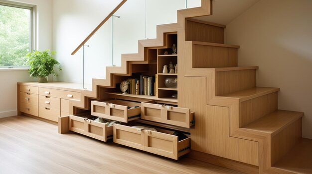Premium Ai Image | Drawers And Cabinets Hidden Under The Stairs Storage ... throughout Mastering Small Space Solutions with the Gewnee Oak Triangle Cabinet