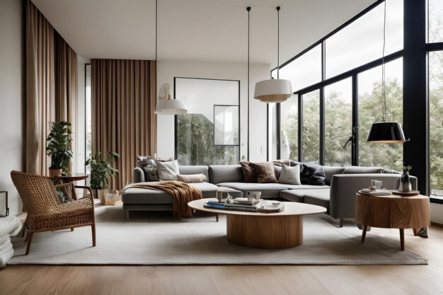 Premium Photo | A Cozy Living Room With Stylish Furniture And Expansive ... regarding