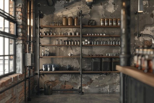 Premium Photo | Industrial Pipe Shelving For A Rugged And Function with