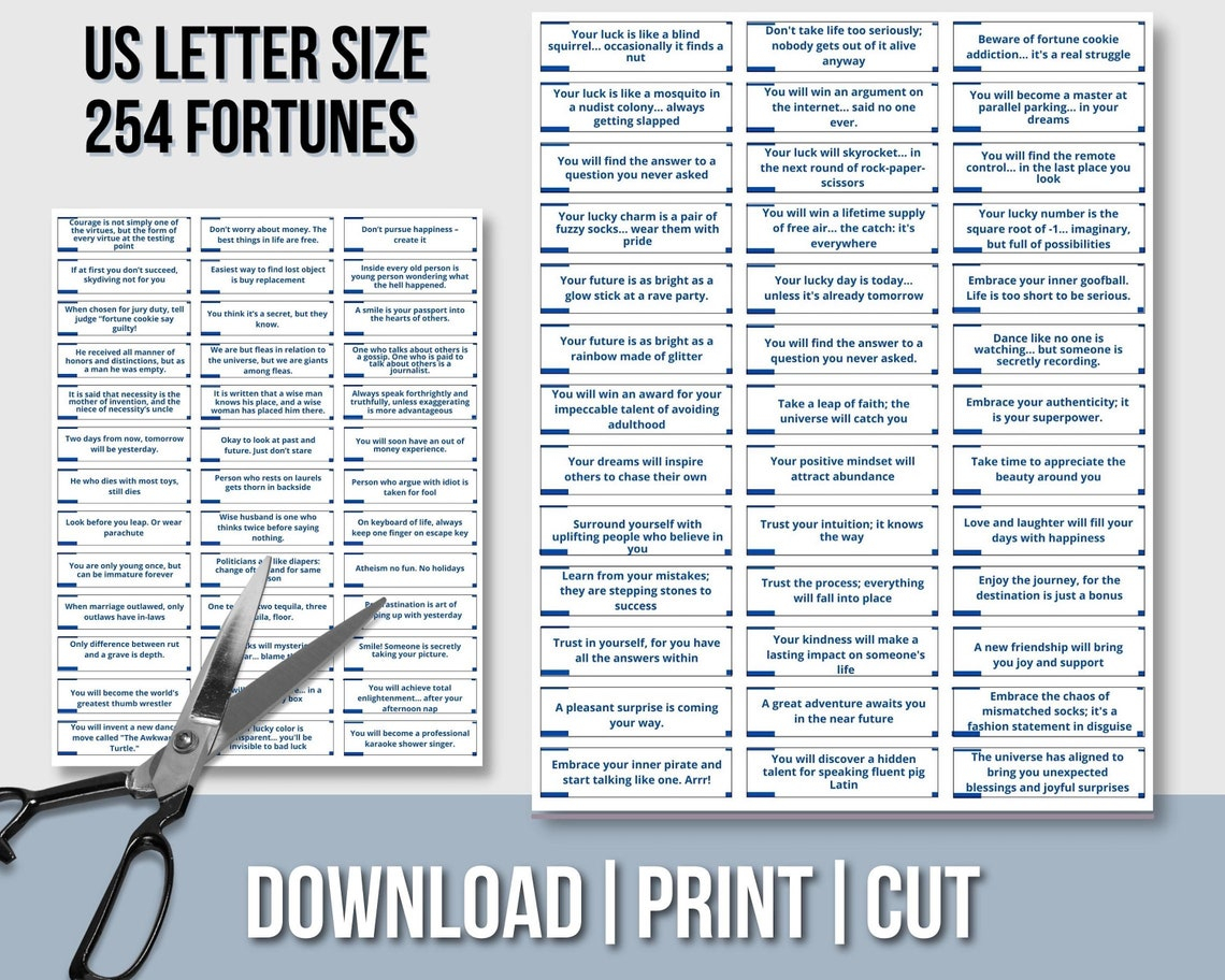 Printable Fortunes For Diy Fortune Cookie, Custom Party Favors Chinese ... for