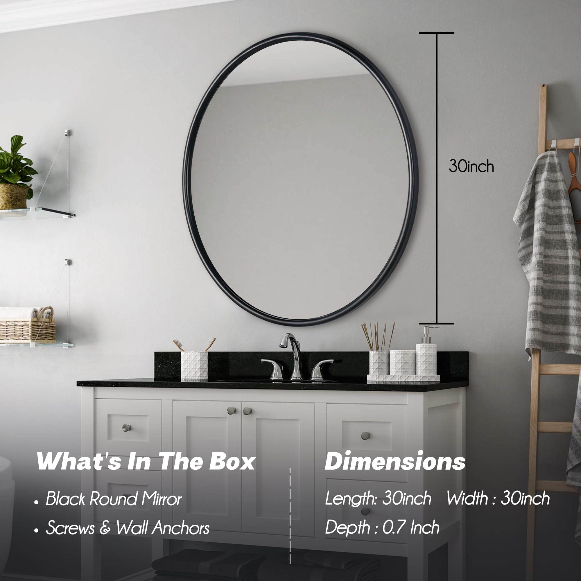 Round Mirror, Black Round Mirror 30 Inch, Round Wall Mirror, Round ... in Transform Your Space with a 30-Inch Black Round Mirror