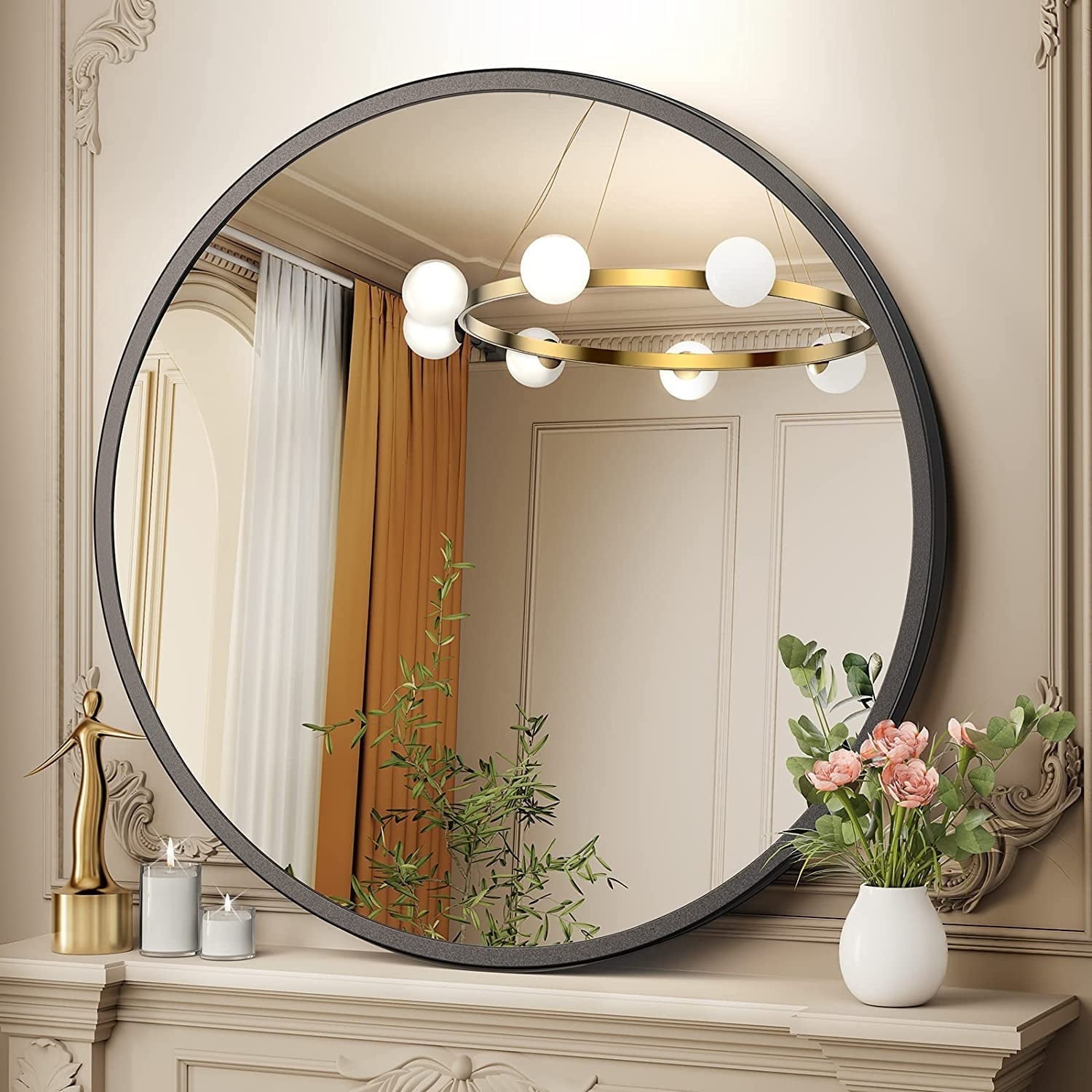 Scifil 30 Inch Black Round Mirror, Bathroom Vanity Wall Mirror, Modern ... throughout Transform Your Space with a 30-Inch Black Round Mirror